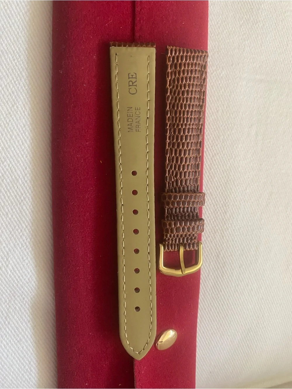 Brown Vintage Lizard-Embossed Leather band Gold Plated Buckle for Cartier 16mm